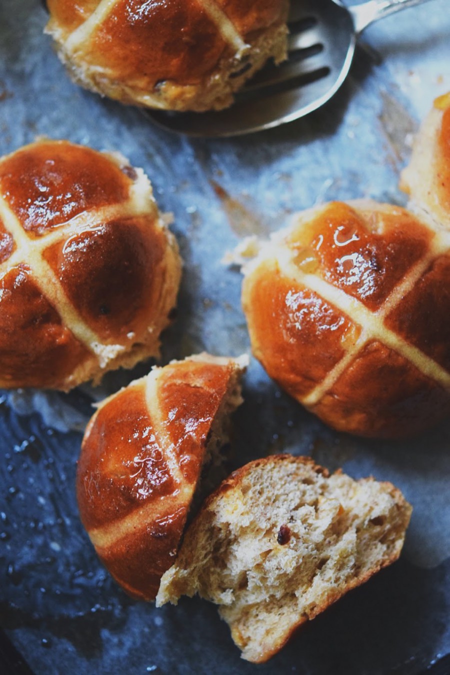 Apple and Cinnamon Hot Cross Buns with Sticky Cinnamon Glaze